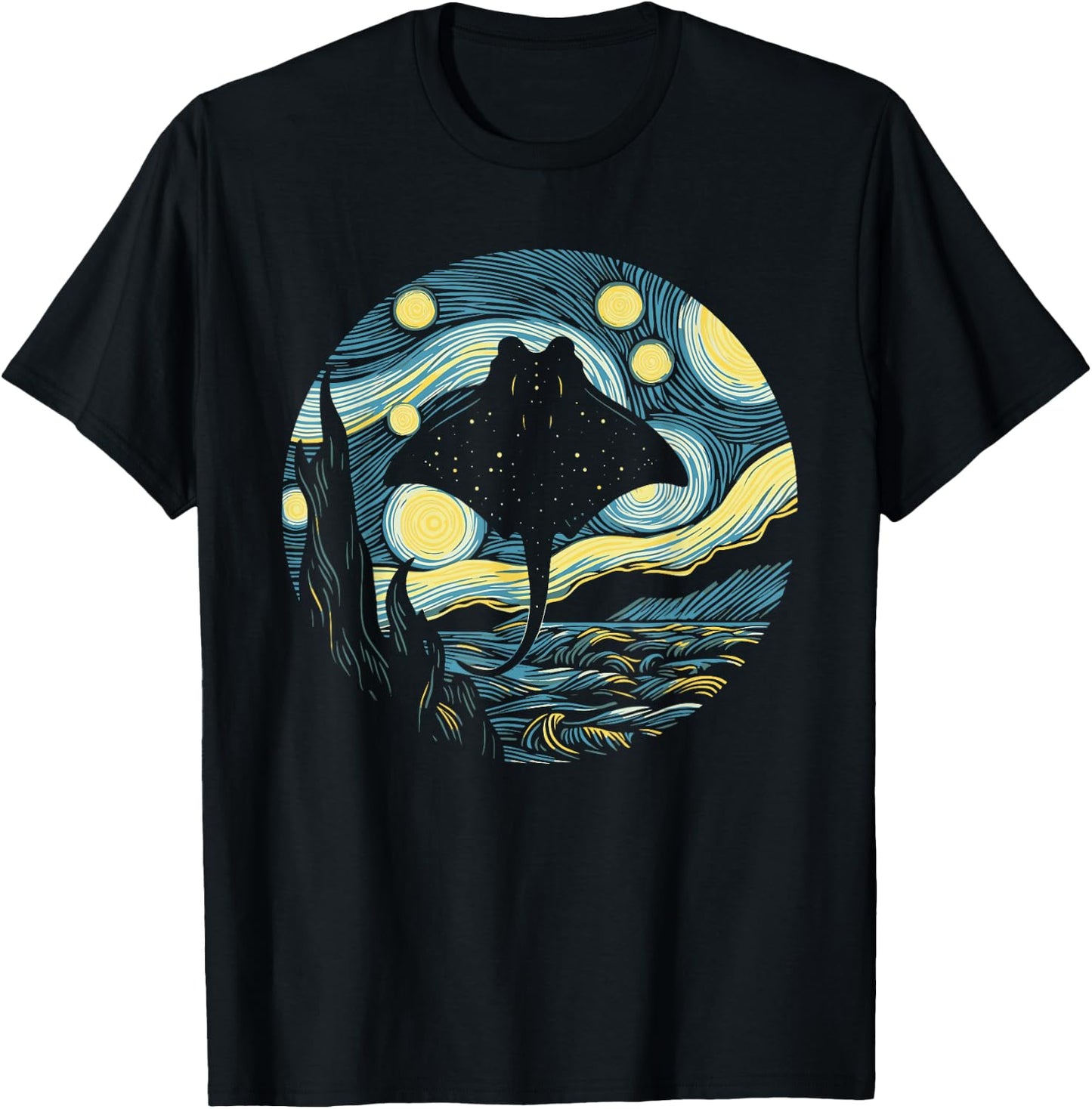 Stingray Manta Ray Starry Night Painting Art T-Shirt - T-Shirt | Black