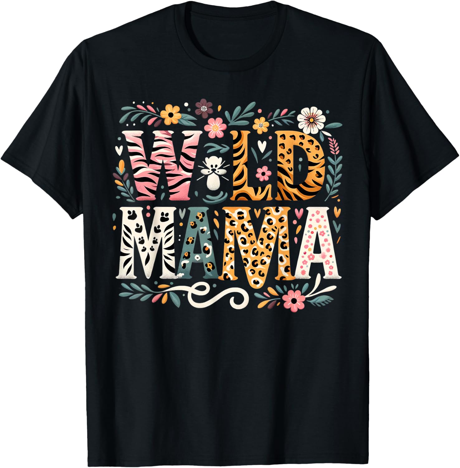 Floral Wild Mama Zoo Adventure Birthday mom Safari Jungle T-Shirt - T-Shirt | Black