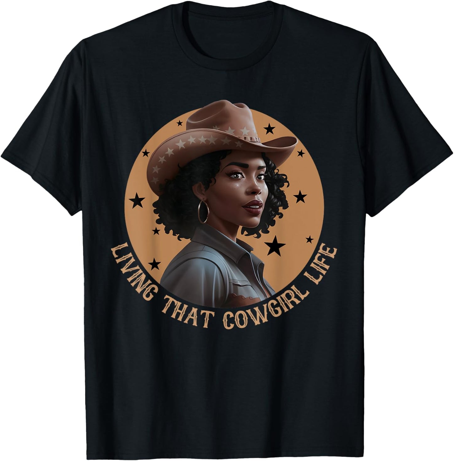 Living That Cowgirl Life Melanin Cowgirl Rodeo Style Country T-Shirt - T-Shirt | Black