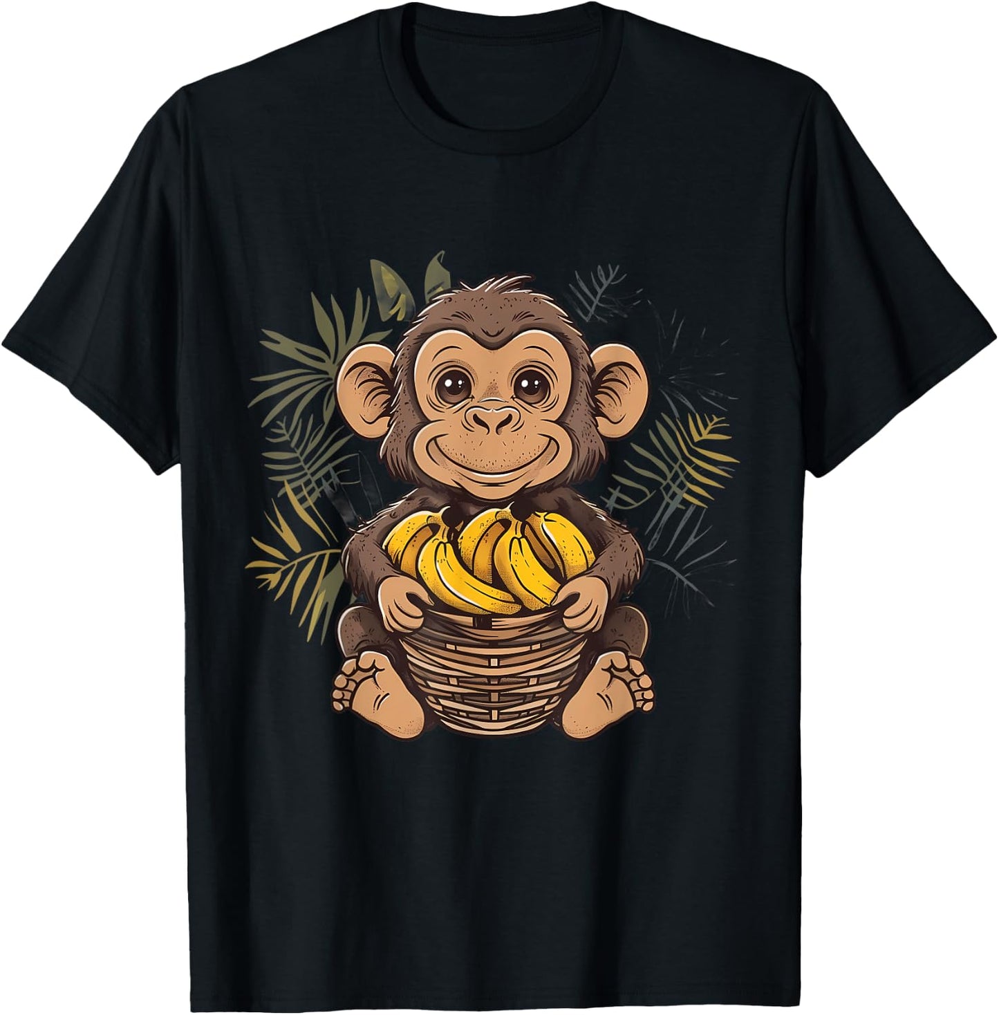 Banana Monkey Cute Monkey Animal Art Drawing Wildlife T-Shirt - T-Shirt | Black