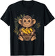 Banana Monkey Cute Monkey Animal Art Drawing Wildlife T-Shirt - T-Shirt | Black