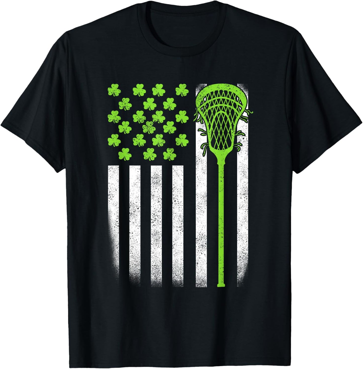 St Patricks Day Lacrosse Lax USA Flag Women Irish Shamrock T-Shirt - T-Shirt | Black