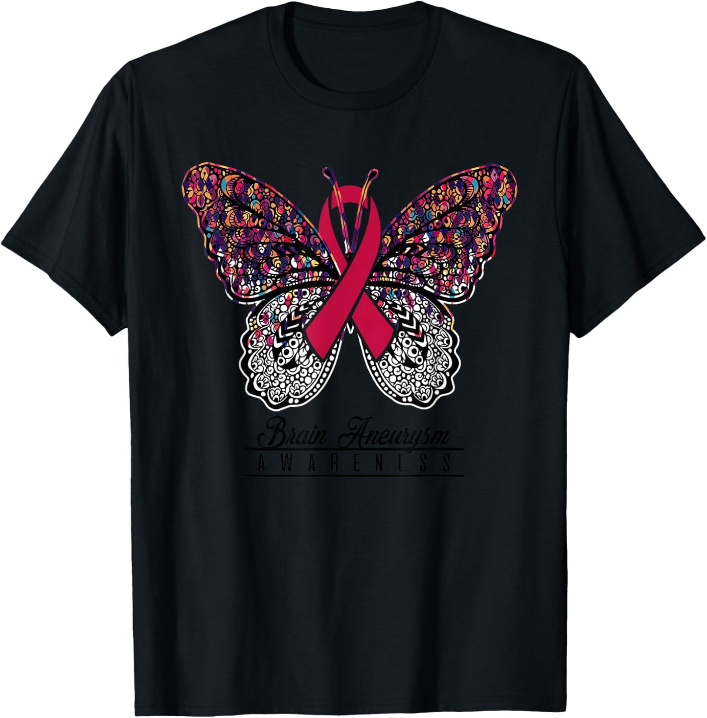 Brain Aneurysm Awareness Shirt Butterfly Lovers Gifts T-Shirt - T-Shirt | Black