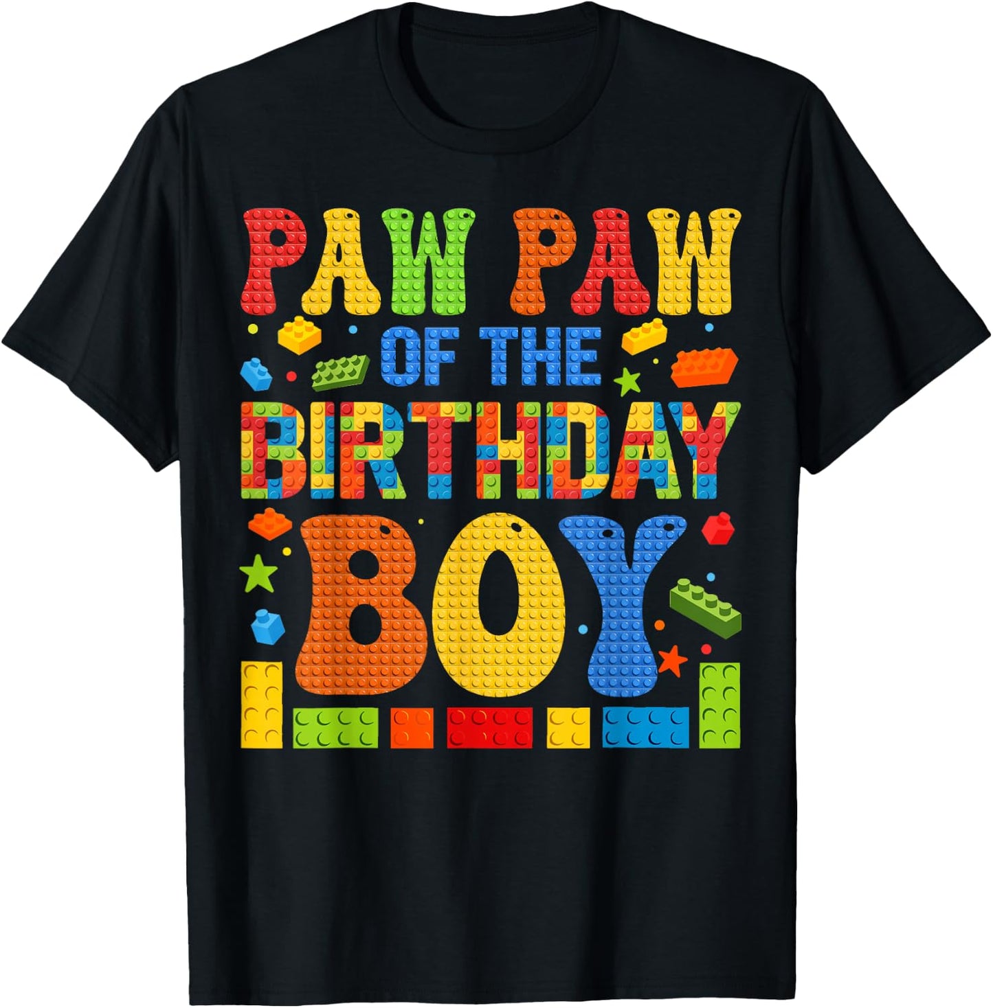 Paw Paw Of The Birthday Boy Building Block Birthday Party T-Shirt - T-Shirt | Black