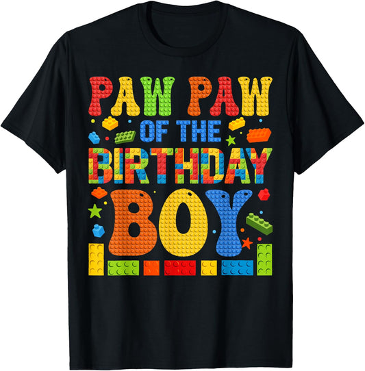 Paw Paw Of The Birthday Boy Building Block Birthday Party T-Shirt - T-Shirt | Black