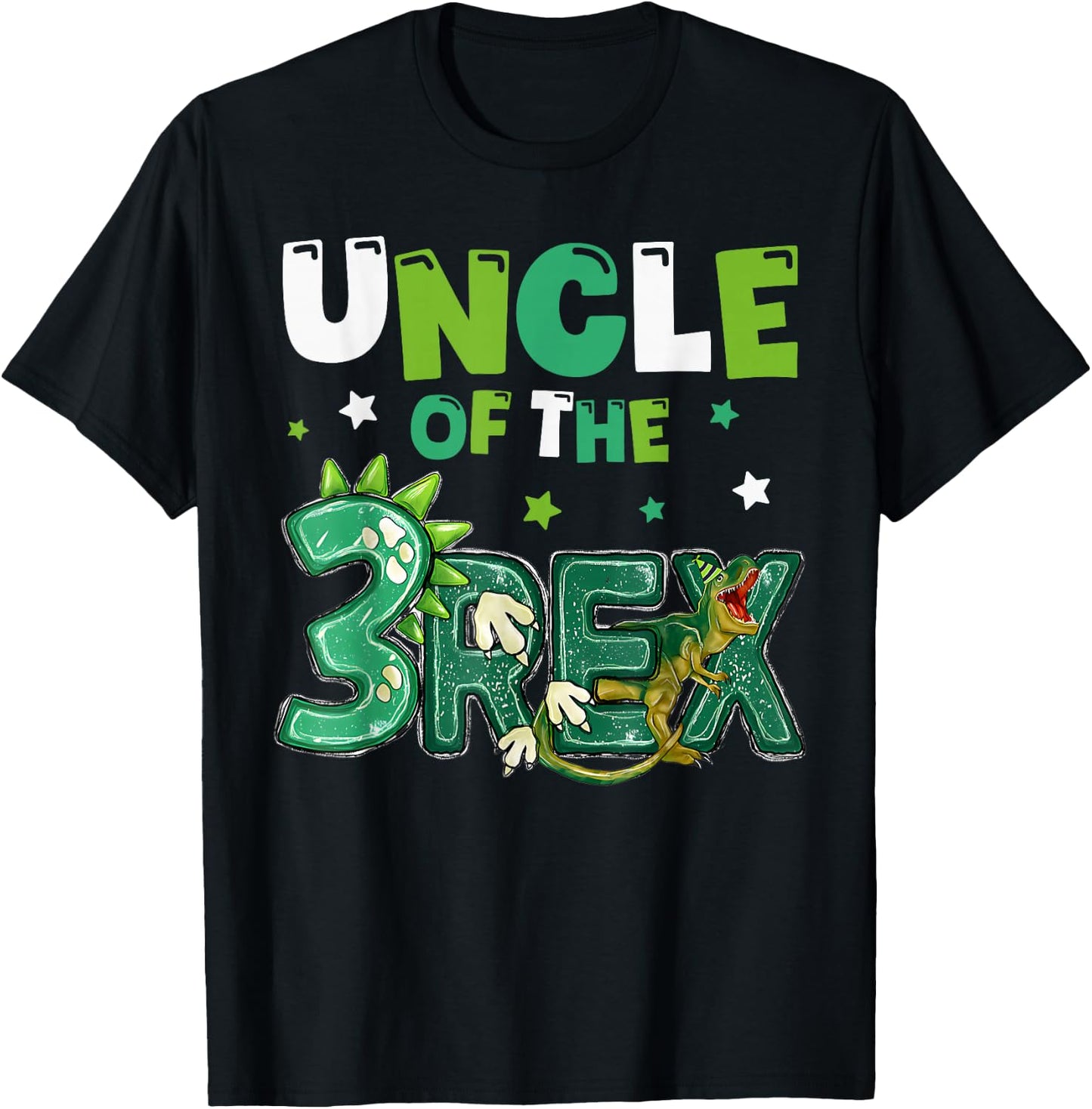 Uncle of the Three Rex Birthday Dinosaur Family Matching T-Shirt - T-Shirt | Black