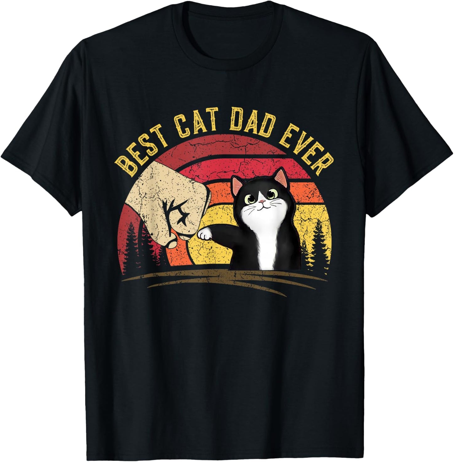Cat Daddy Father's Day Cat Dad, Retro Best cat Dad Ever T-Shirt - T-Shirt | Black