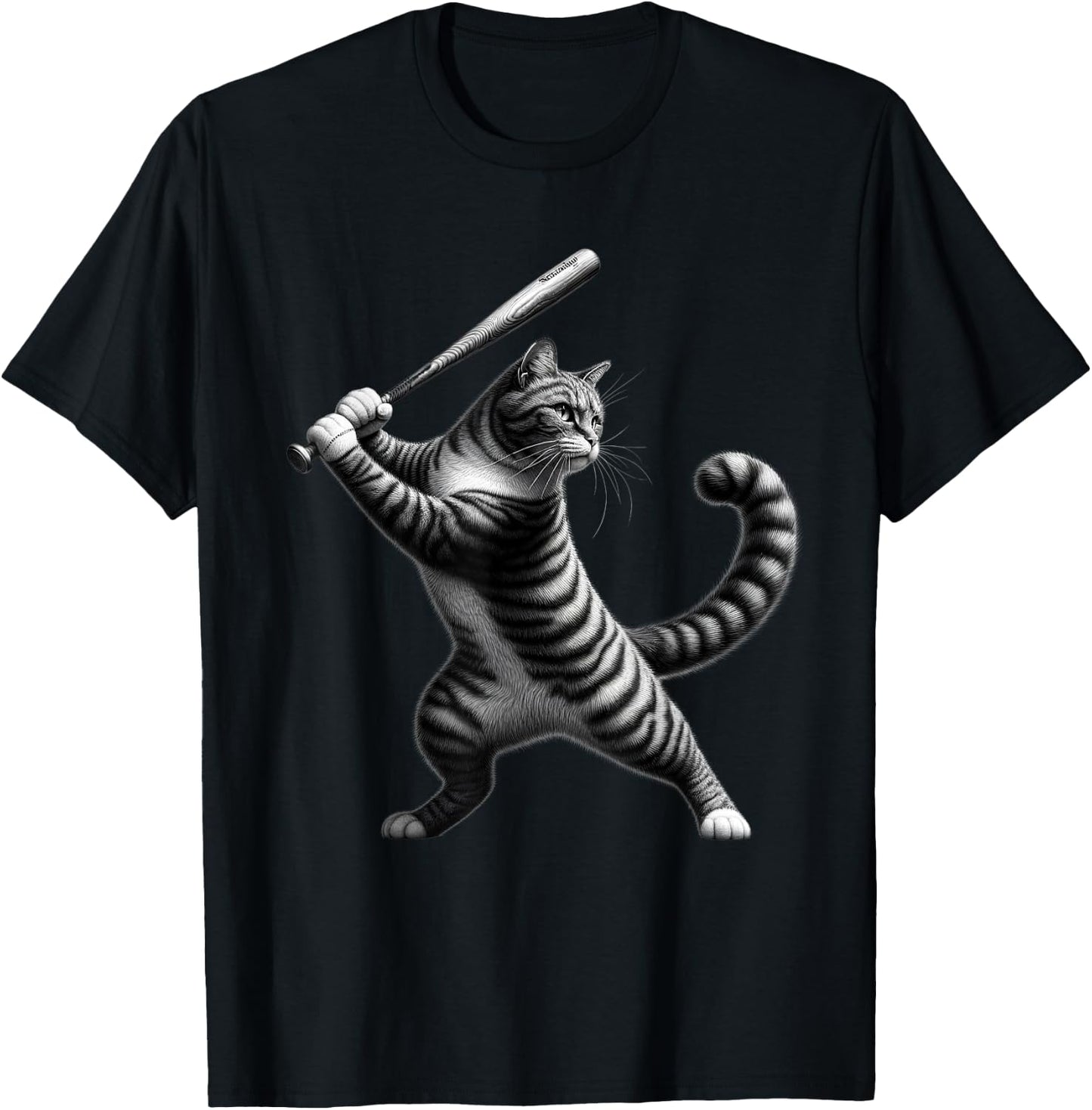 Vintage Cat Playing Softball Baseball Kitten Softball Player T-Shirt - T-Shirt | Black