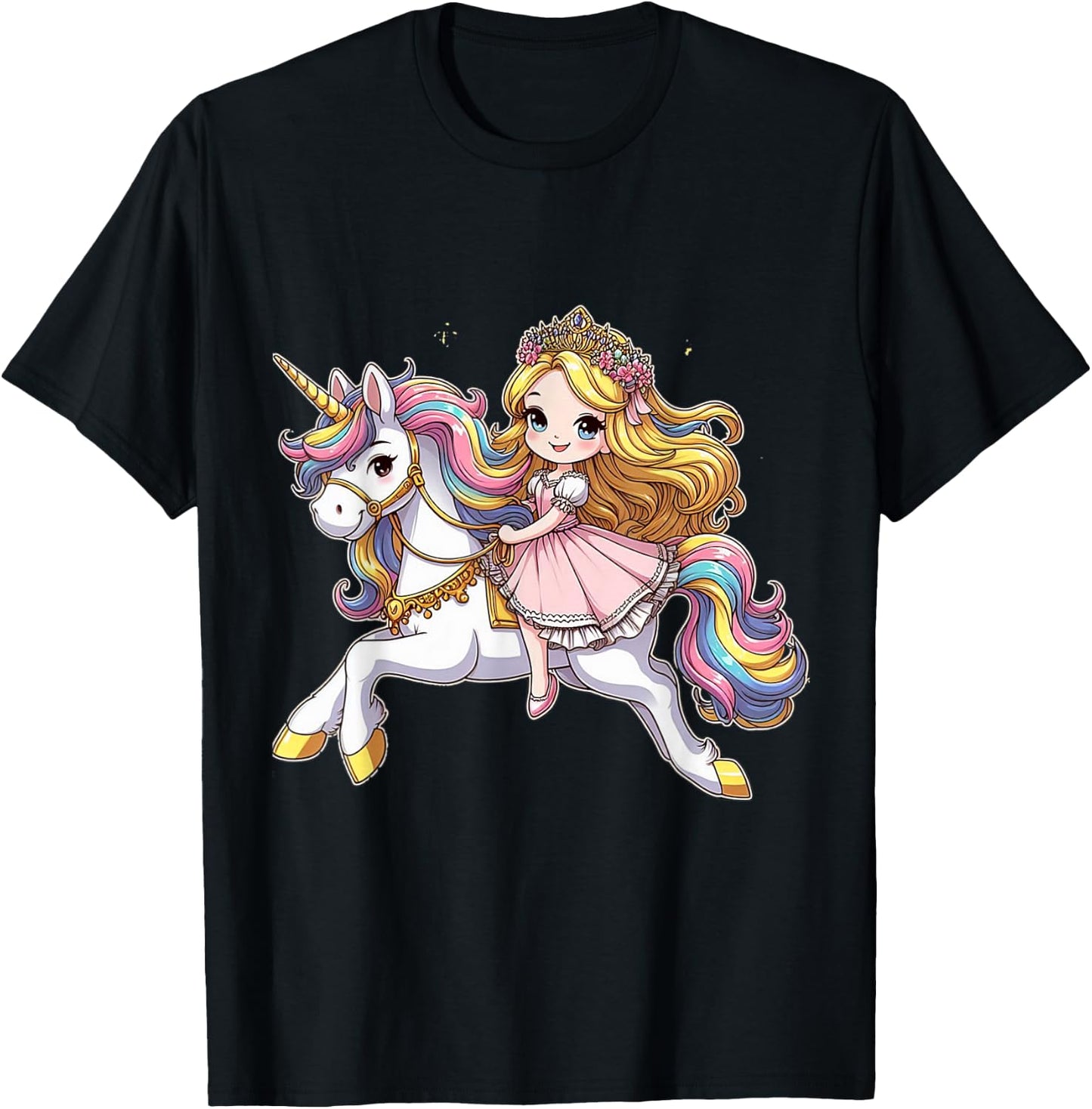 Princess Riding A Unicorn Boys Girls Men Women Kids Adults T-Shirt - T-Shirt | Black