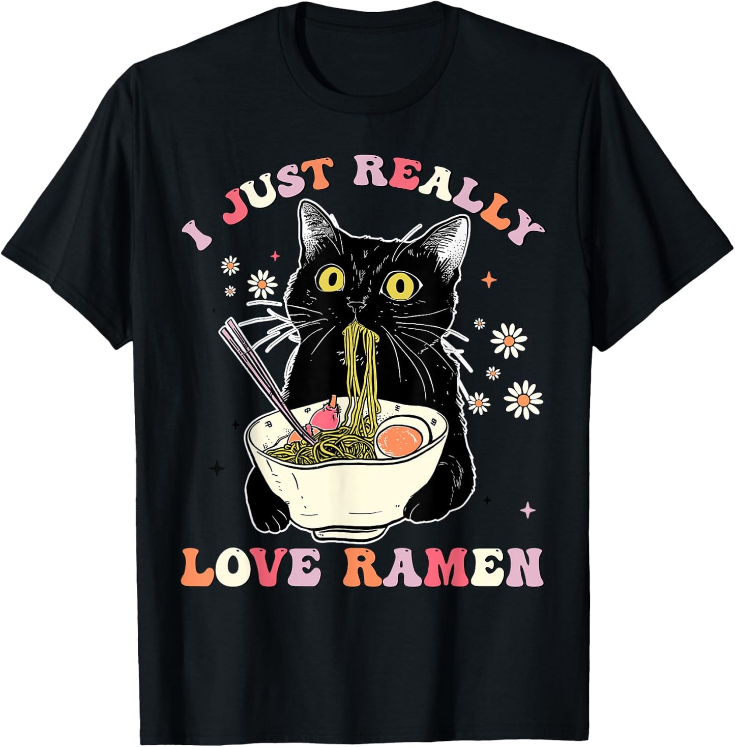 Ramen Cat Anime Kawaii Clothes Otaku Clothing Manga T-Shirt - T-Shirt | Black