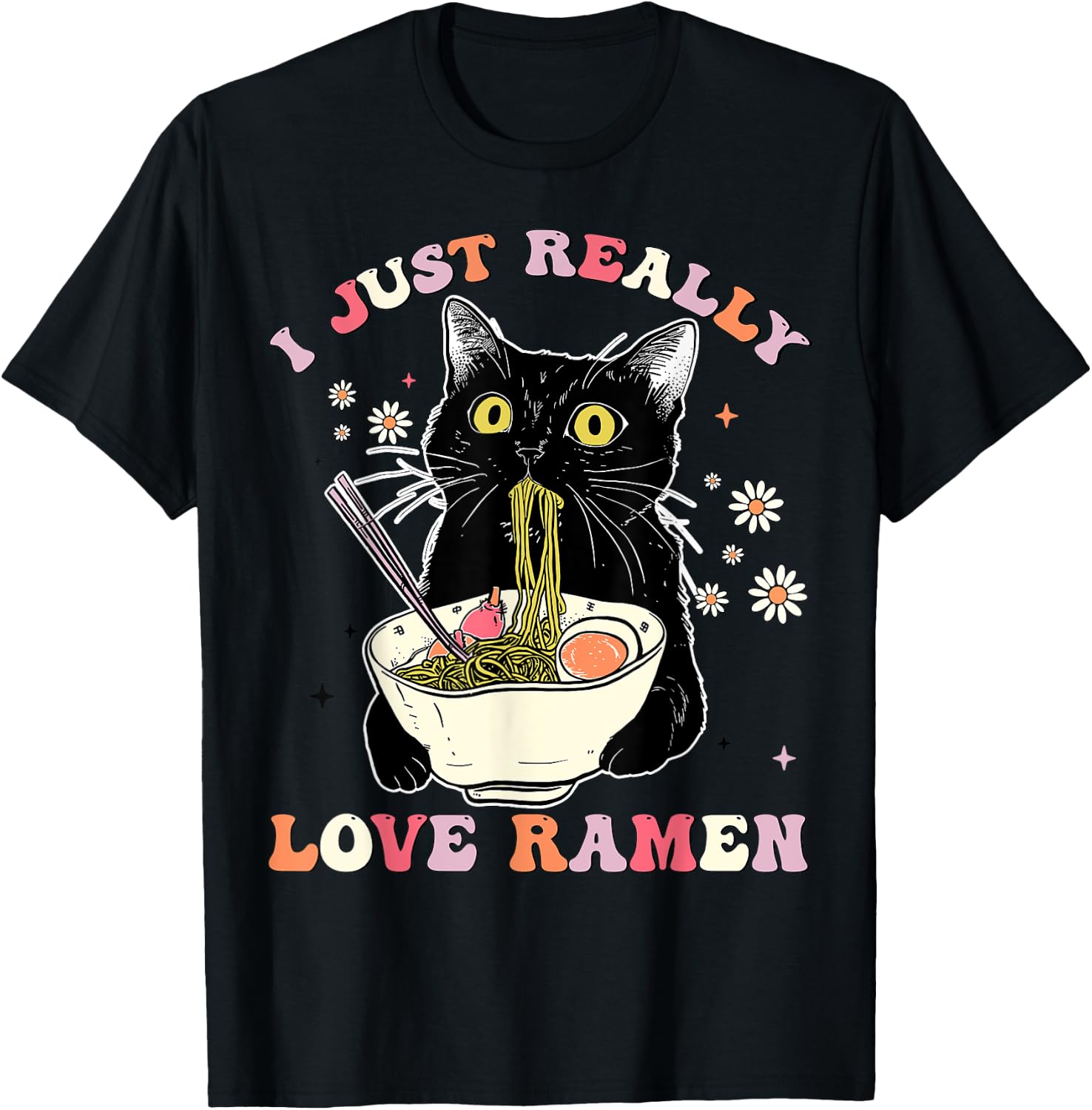 Ramen Cat Anime Kawaii Clothes Otaku Clothing Manga T-Shirt - T-Shirt | Black