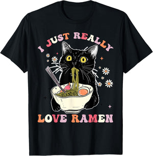 Ramen Cat Anime Kawaii Clothes Otaku Clothing Manga T-Shirt - T-Shirt | Black
