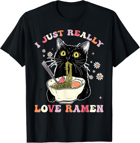 Ramen Cat Anime Kawaii Clothes Otaku Clothing Manga T-Shirt - T-Shirt | Black