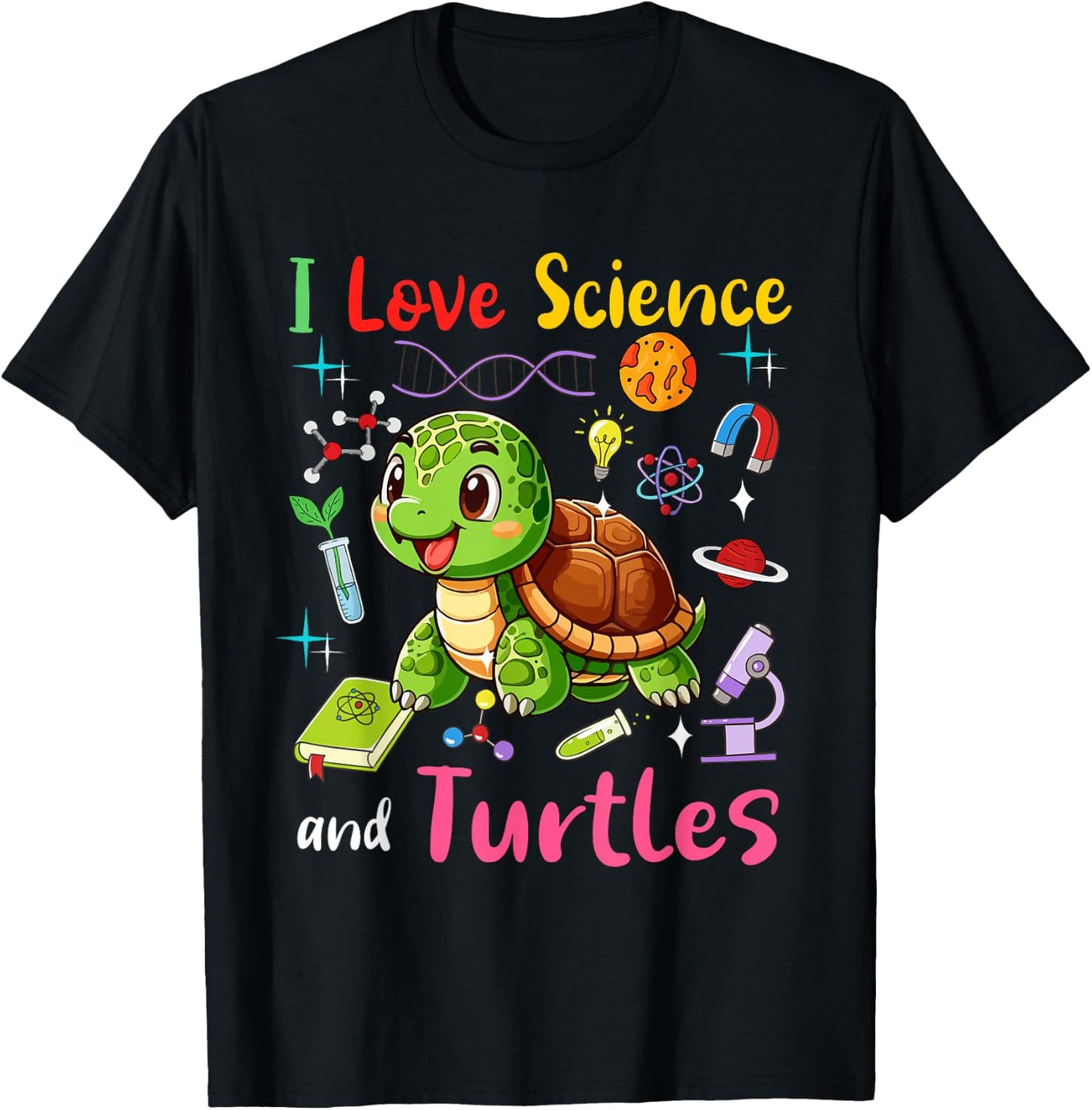 Love Science And Turtles Matching Teacher Student Lover T-Shirt - T-Shirt | Black