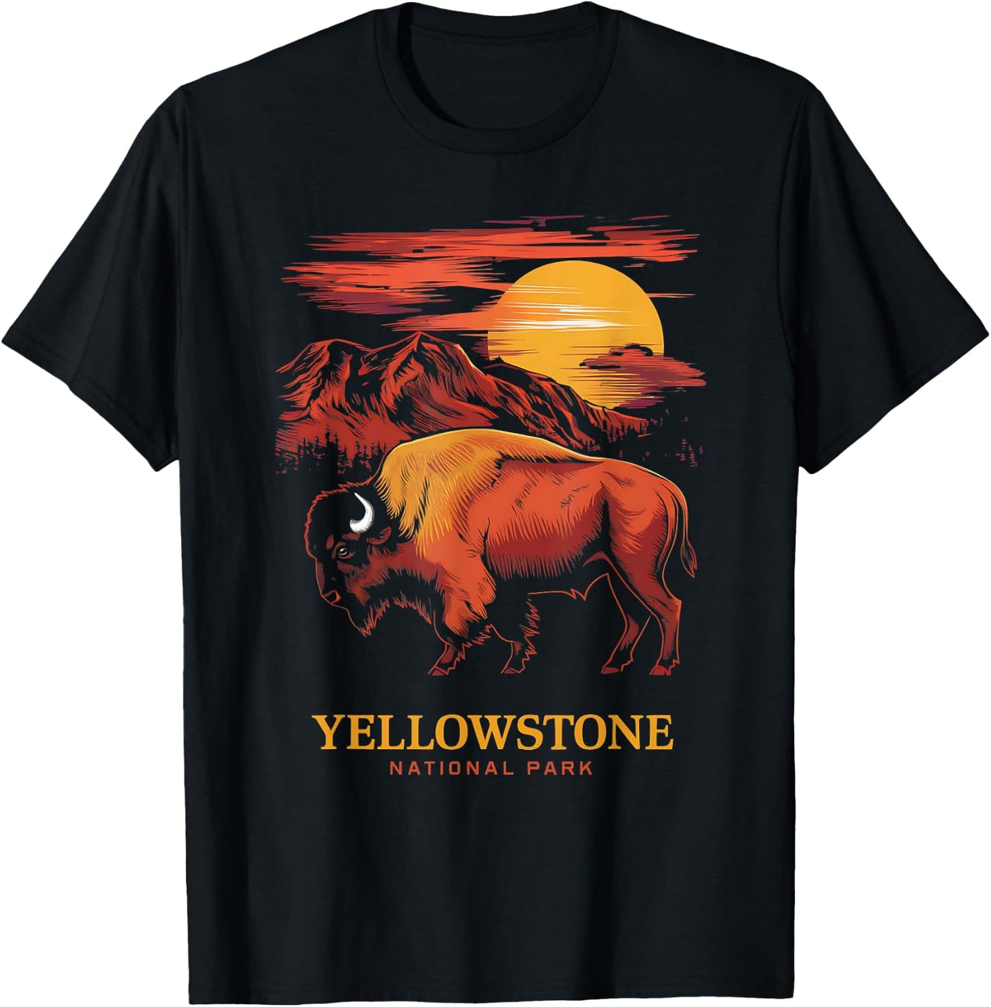 Yellowstone National Park Sun Bison Graphic T-Shirt - T-Shirt | Black