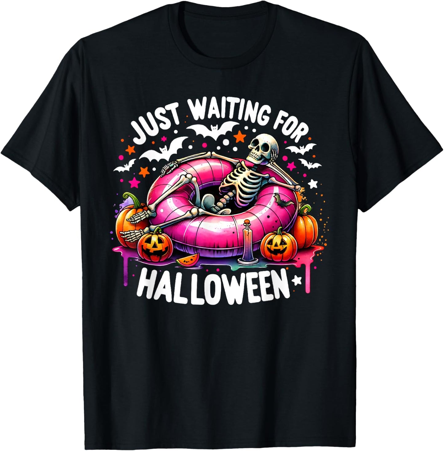 Summer Skeleton Jack O Lantern Just Waiting For Halloween Men Women Kids T-Shirt - T-Shirt | Black