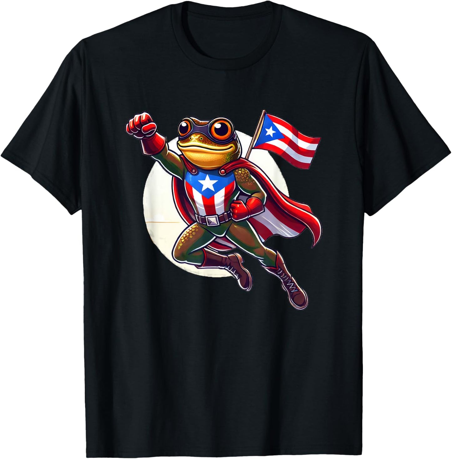Boricua Superhero Coqui Flying Cape Puerto Rico Flag Boriken T-Shirt - T-Shirt | Black