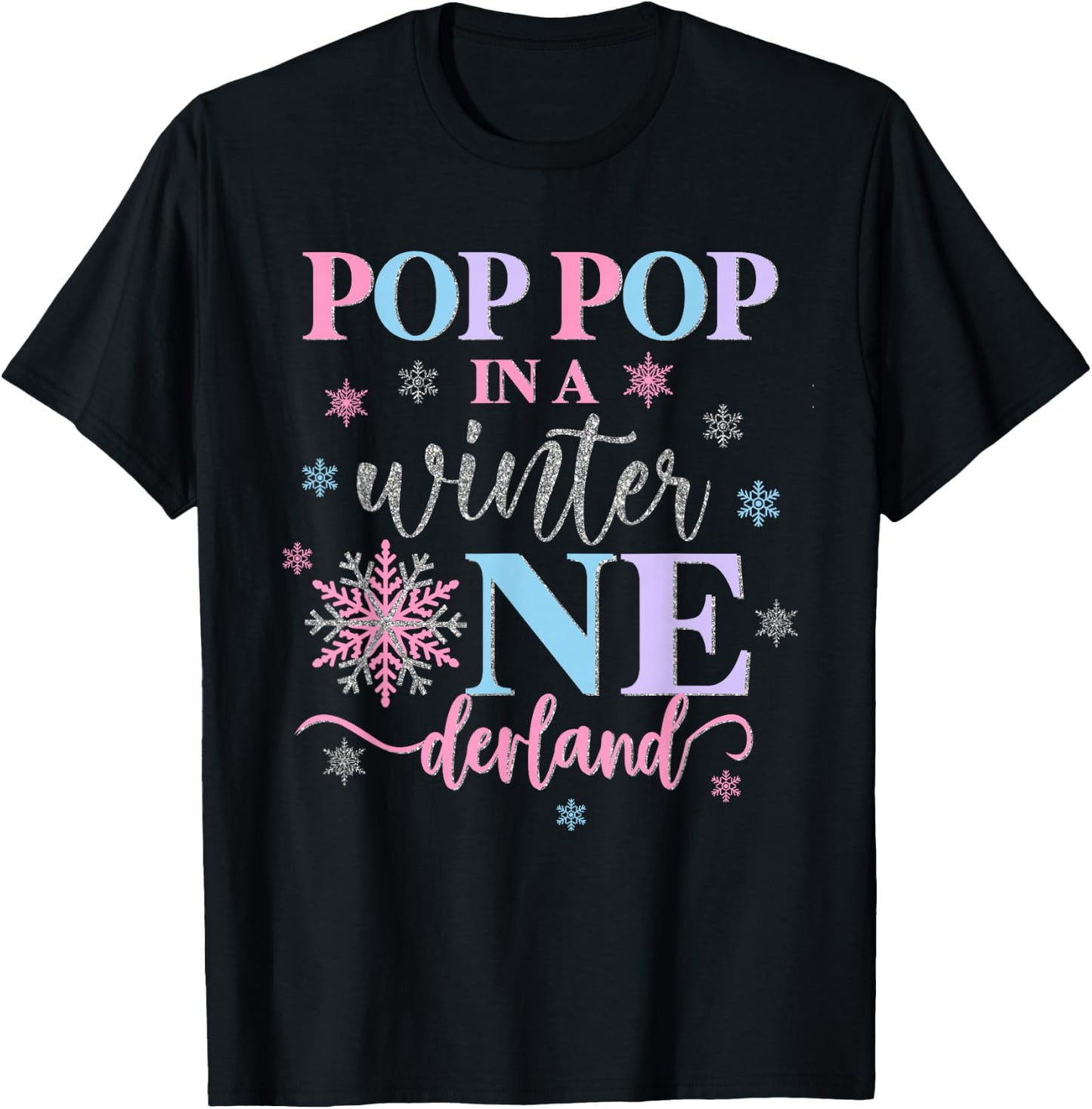 Pop Pop in a Winter Onederland Birthday Girl Sweet Snowflake T-Shirt - T-Shirt | Black