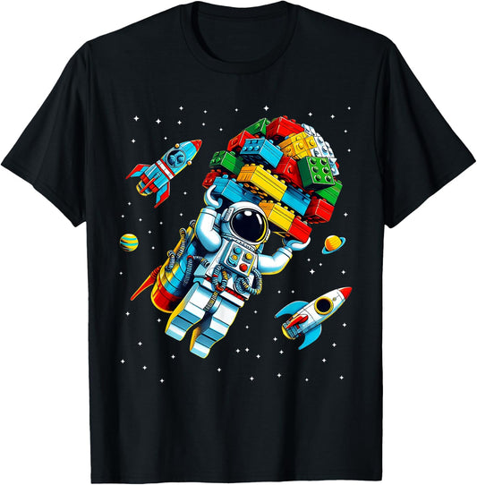 Master Builder Space Astronaut Building Blocks Bricks Boys T-Shirt - T-Shirt | Black