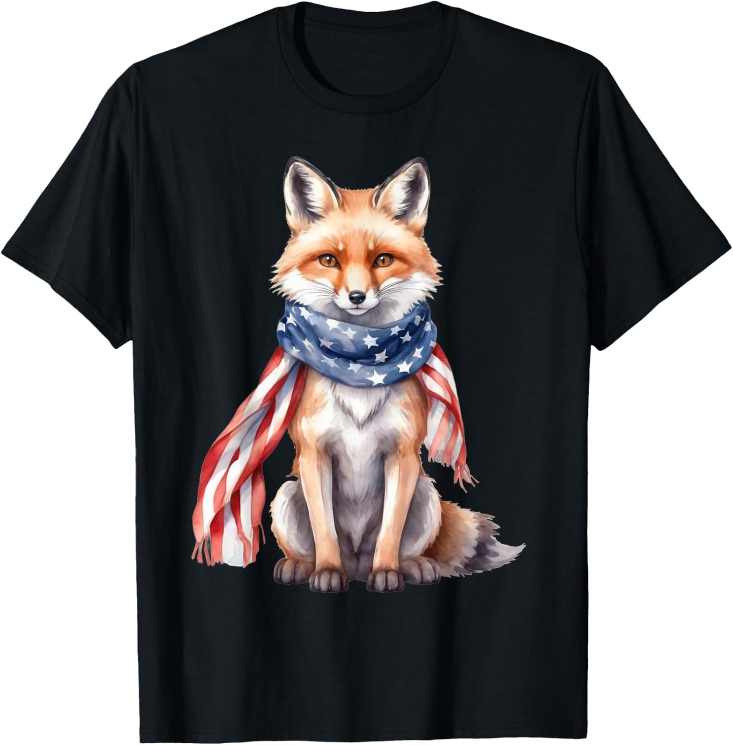 Fox 4th of July American Flag Fox Animal Patriotic Kids Men T-Shirt - T-Shirt | Black