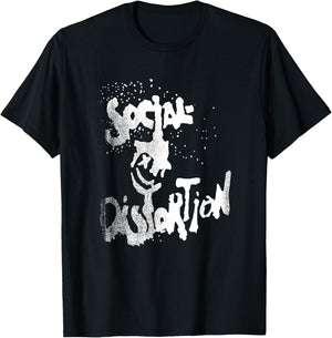 Official Social Distortion White Splatter Smiley T-Shirt - T-Shirt | Black