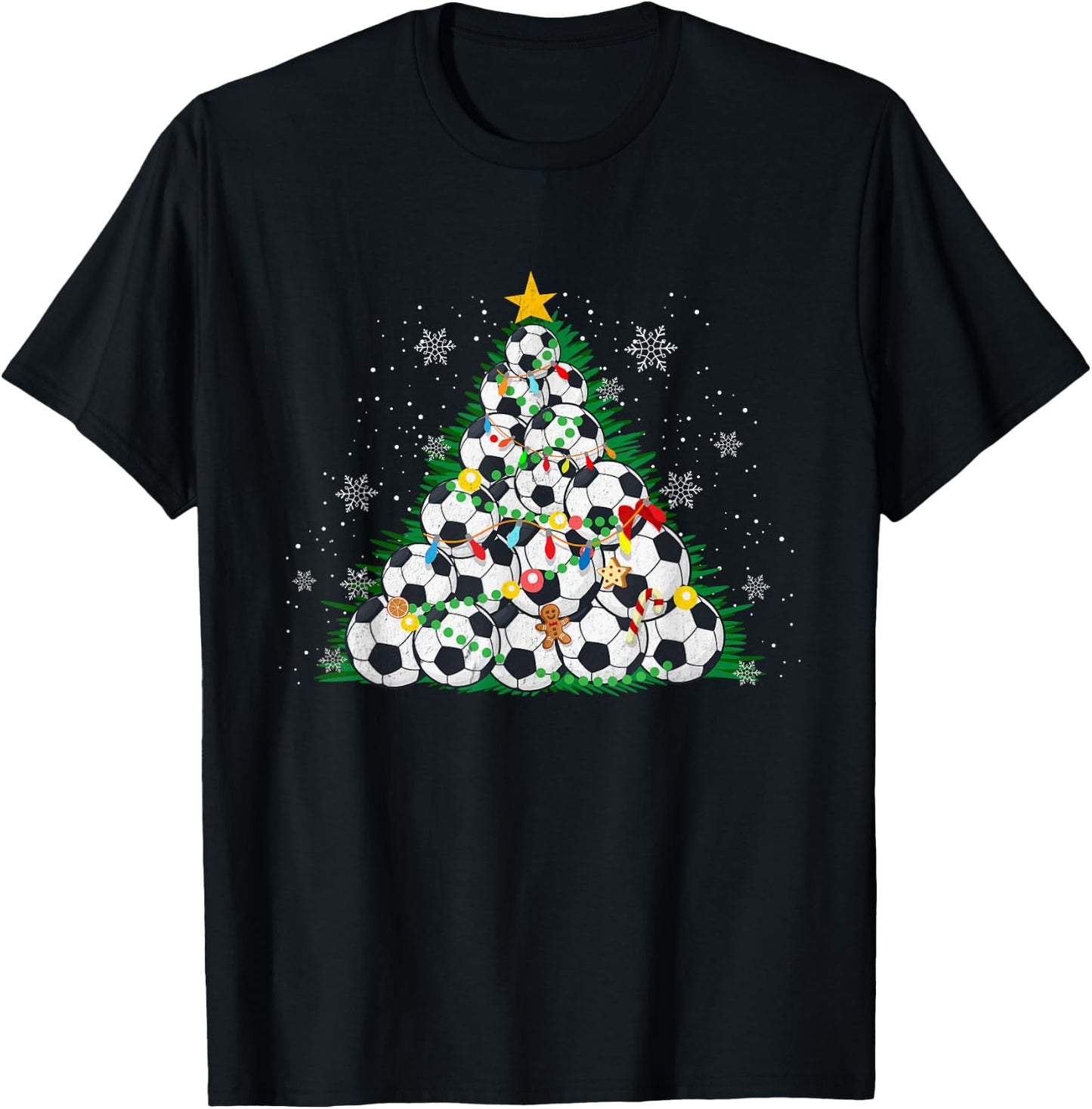 Funny Soccer Christmas Tree Lights Sport Fan Kids Boys Men T-Shirt - T-Shirt | Black