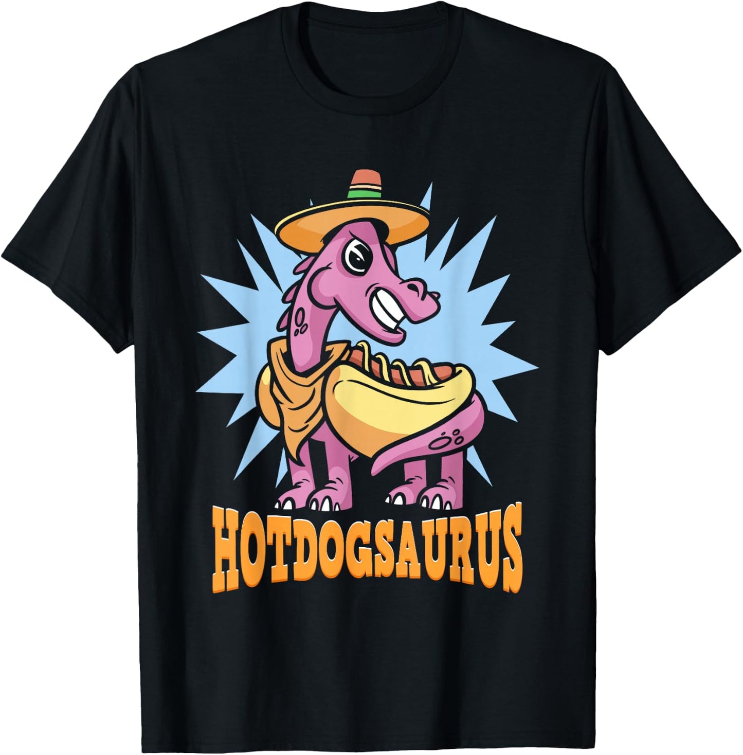 Funny Dinosaur Hot Dog | Hotdogsaurus T-Shirt - T-Shirt | Black