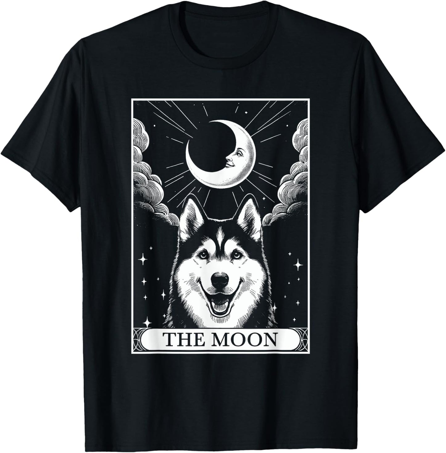 Tarot Card Vintage Crescent Moon Siberian Husky Dog Mom T-Shirt - T-Shirt | Black