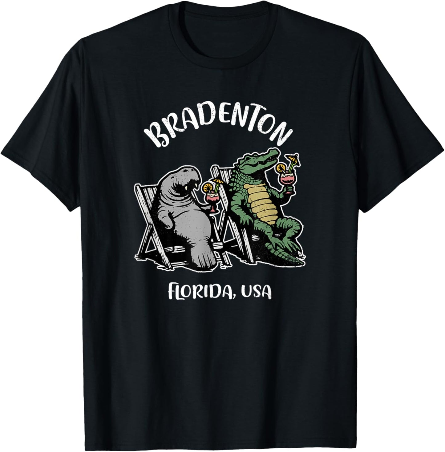 Bradenton Florida USA Funny Manatee and Alligator Design T-Shirt - T-Shirt | Black