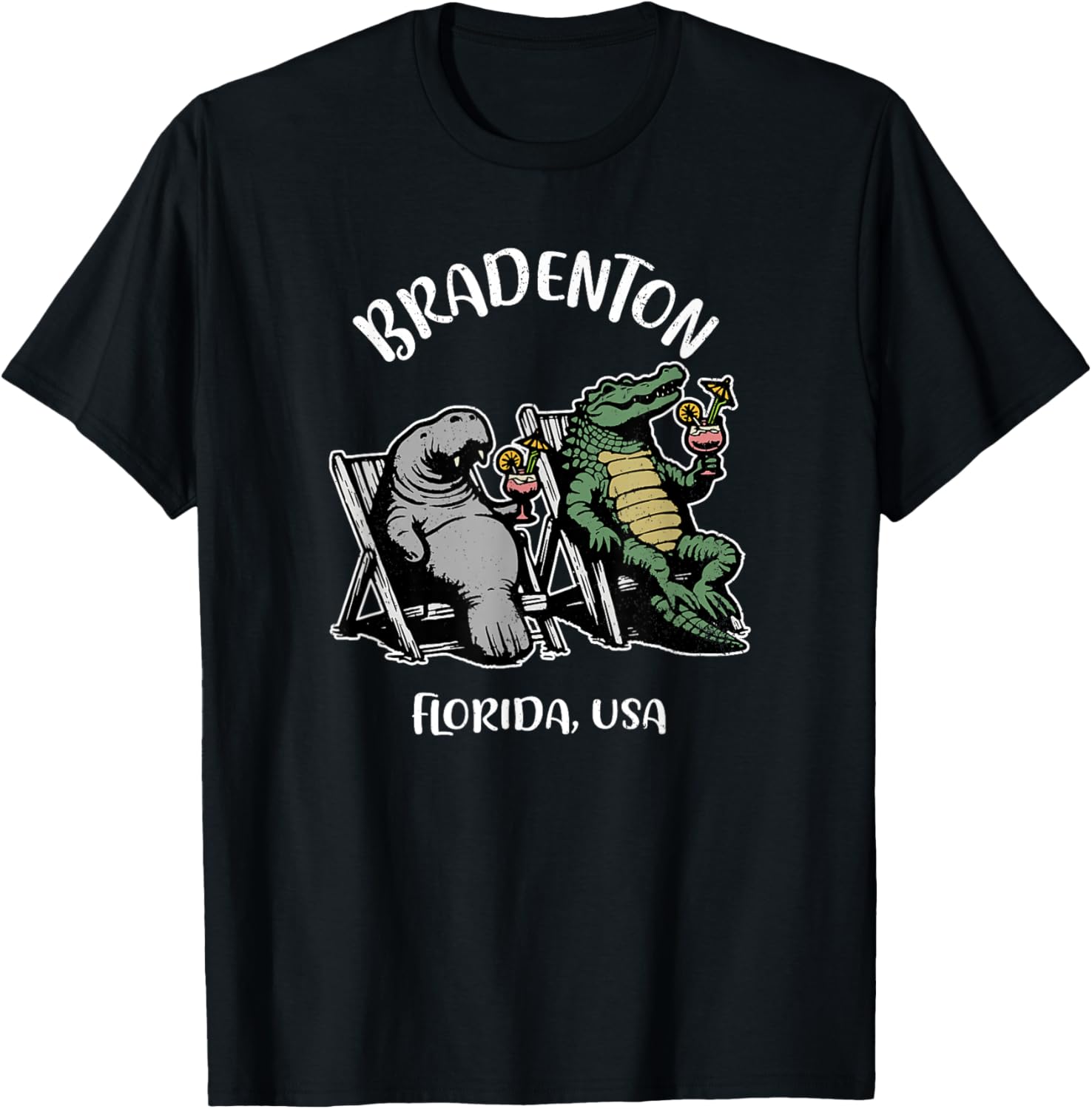 Bradenton Florida USA Funny Manatee and Alligator Design T-Shirt - T-Shirt | Black