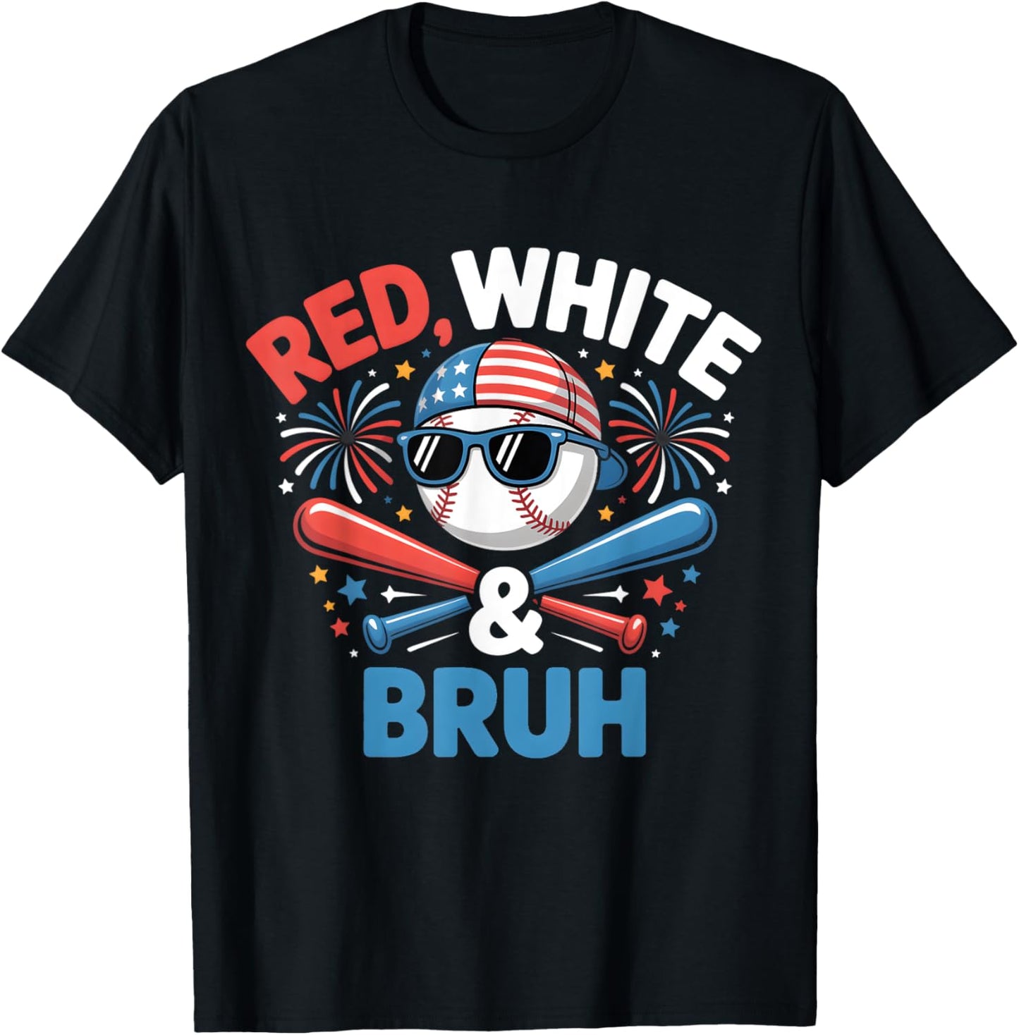 Red White and Bruh Baseball Kids Boys Toddler Youth July 4 T-Shirt - T-Shirt | Black
