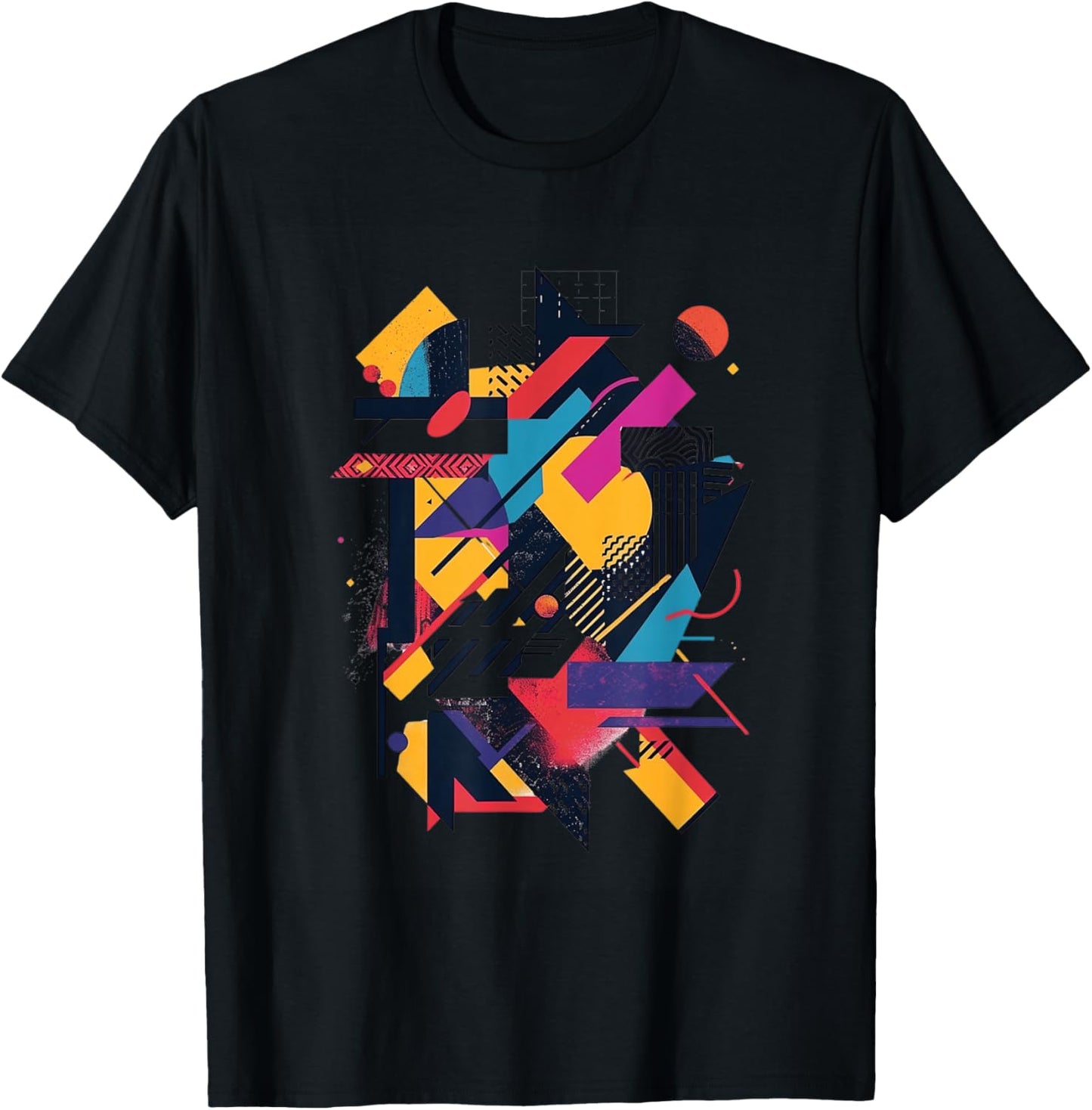 Modern Abstract Geometric Print T-Shirt - T-Shirt | Black