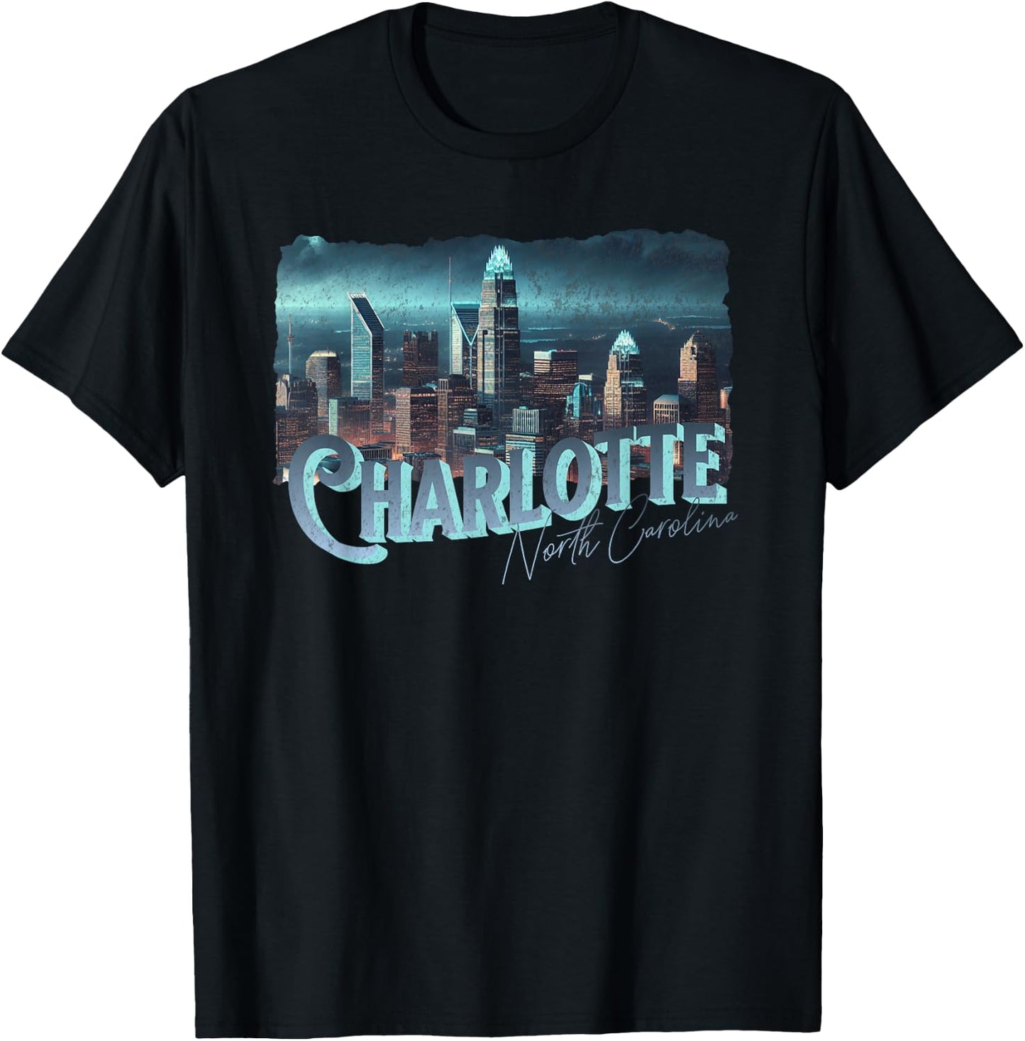 Charlotte NC Skyscraper Building Night Light Cityscape View T-Shirt - T-Shirt | Black