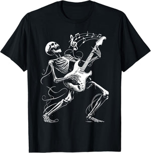 Skeleton Playing Guitar Music Gifts Women Rock Band T-Shirt - T-Shirt | Black