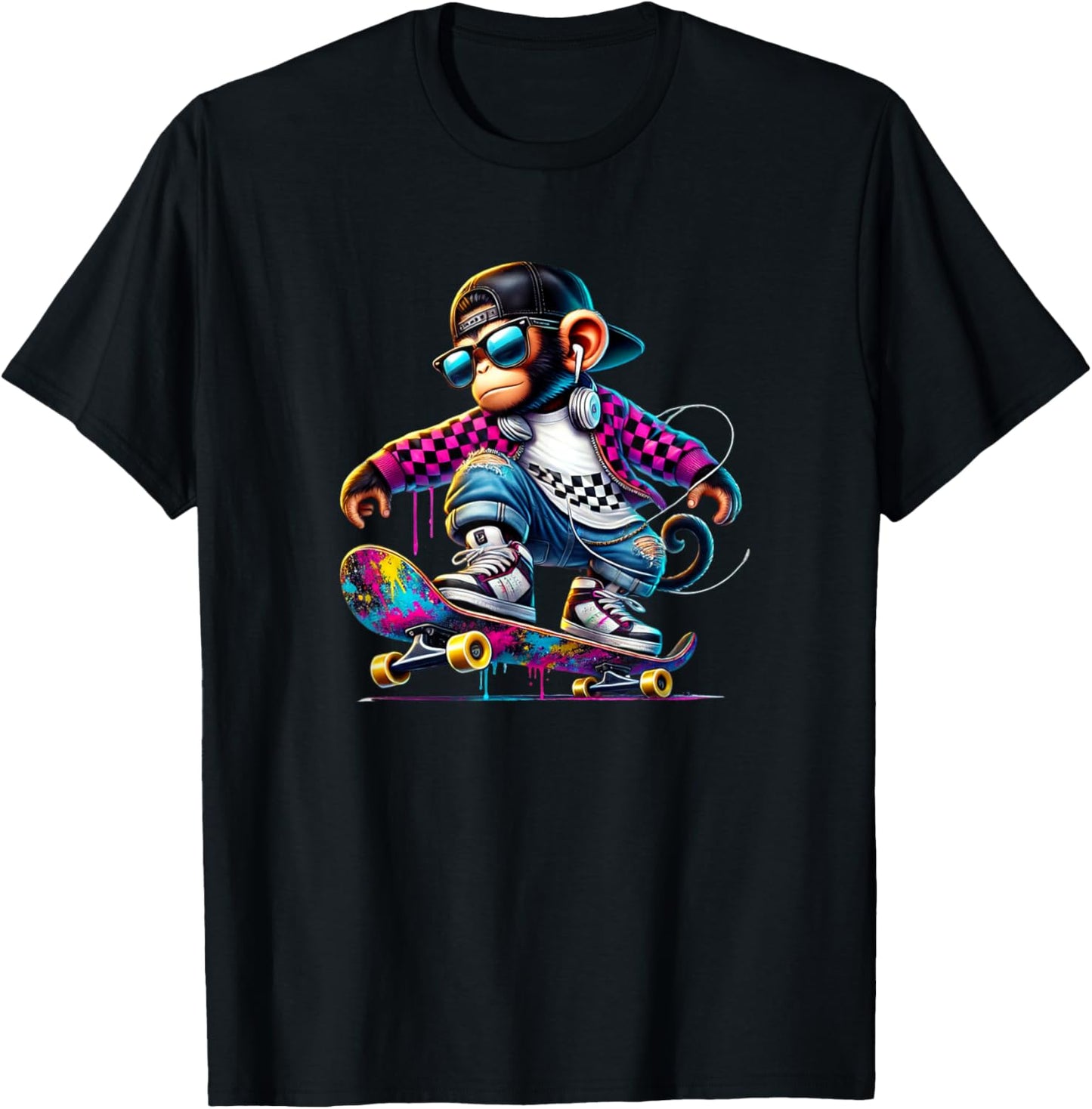 Graffiti Skater Monkey Street Style Graphic T-Shirt - T-Shirt | Black
