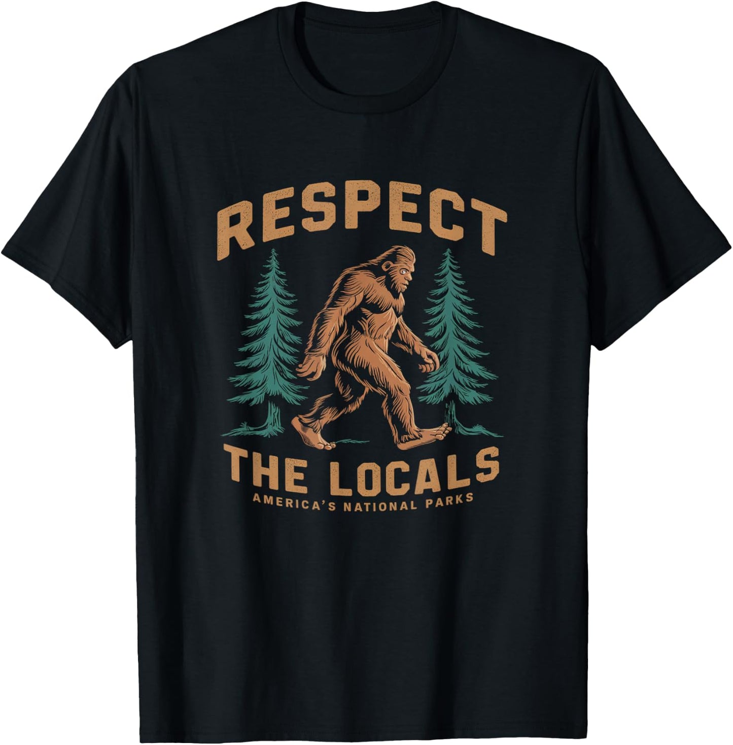 Kids Respect The Locals Bigfoot Sasquatch American National Parks - Black, Short Sleeve, , Small T-Shirt - T-Shirt | Black