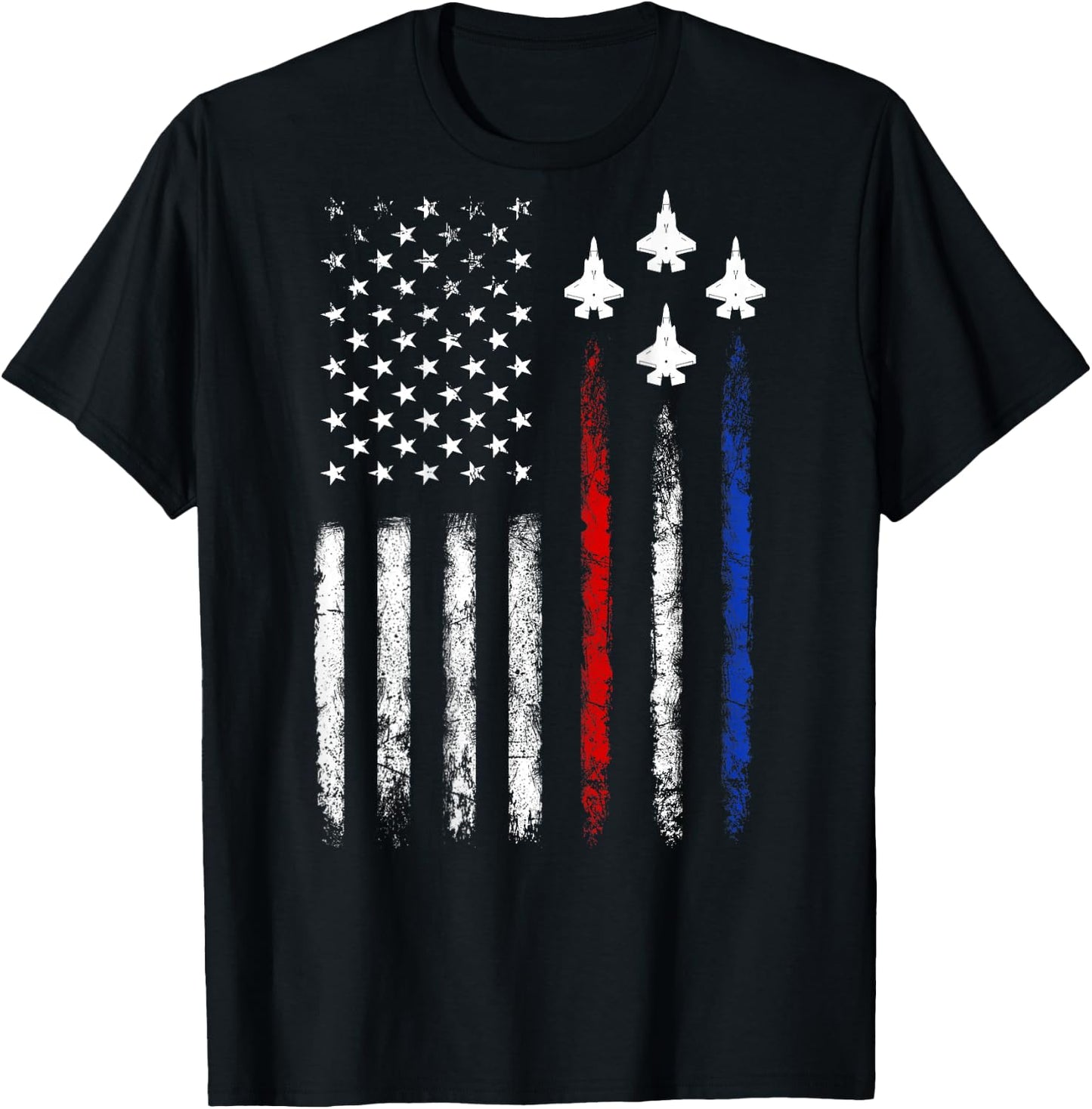(On Back) Patriotic Shirts USA Flag Fighter Jet 4th of July T-Shirt - T-Shirt | Black