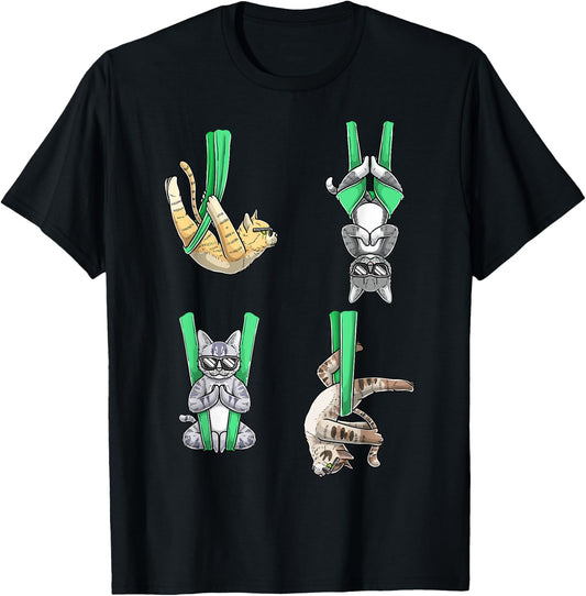 Aerial Cat Yoga Gymnastics Acrobatic Men Women Girls Kids T-Shirt - T-Shirt | Black