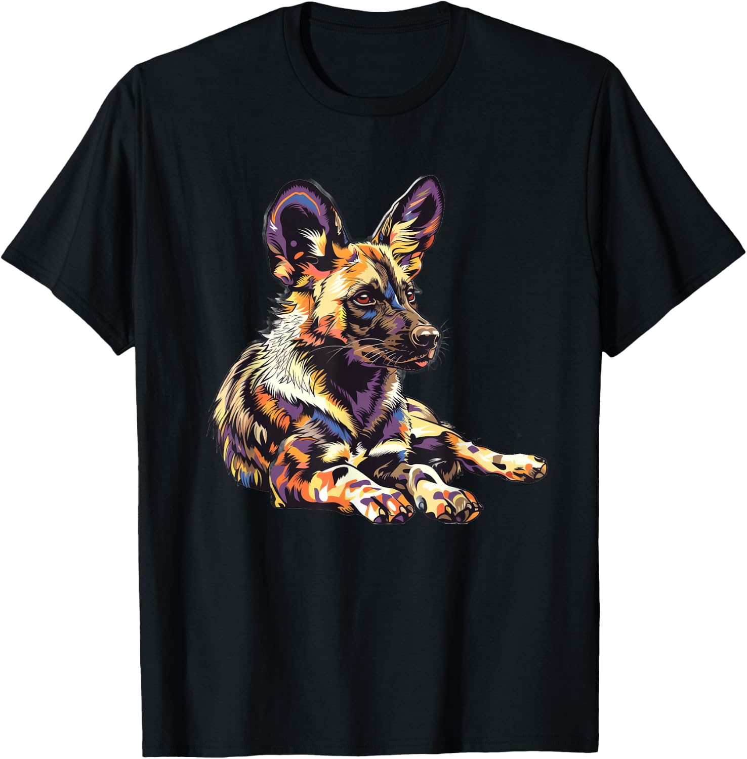 African Wild Dog Under A Rainbow T-Shirt - T-Shirt | Black