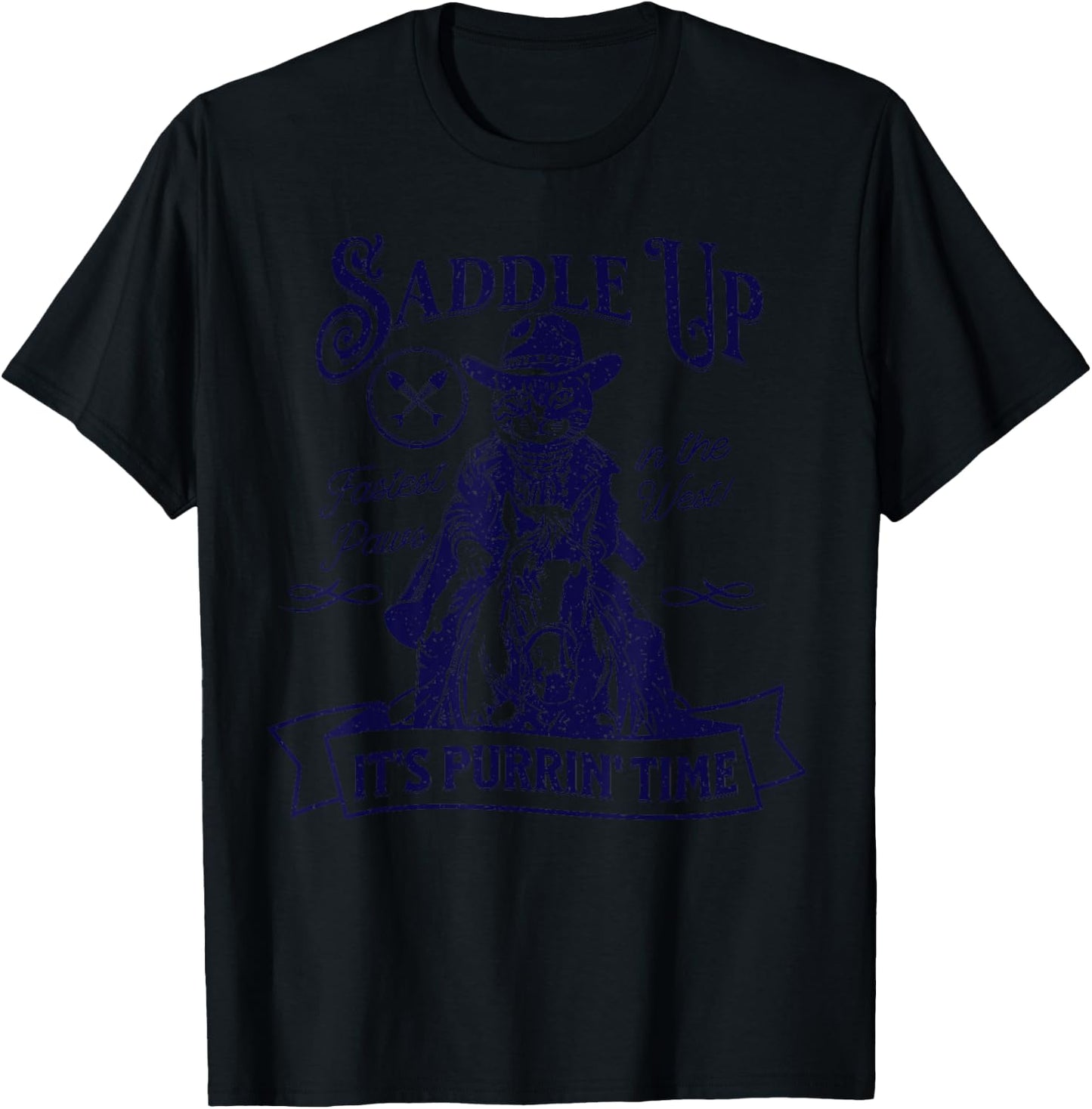 Cat Cowboy Retro Vintage T-Shirt - T-Shirt | Black