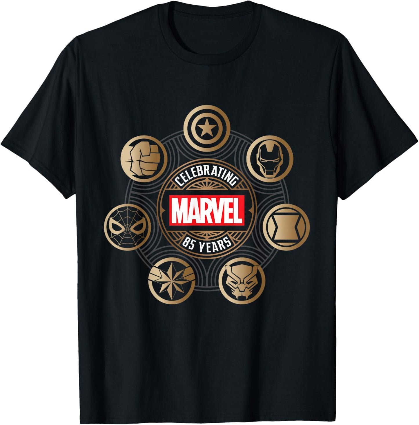 Marvel 85th Anniversary Hero Icons Celebrating 85 Years T-Shirt - T-Shirt | Black