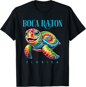 Boca Raton Florida Smiling Tie Dye Sea Turtle T-Shirt - T-Shirt | Black