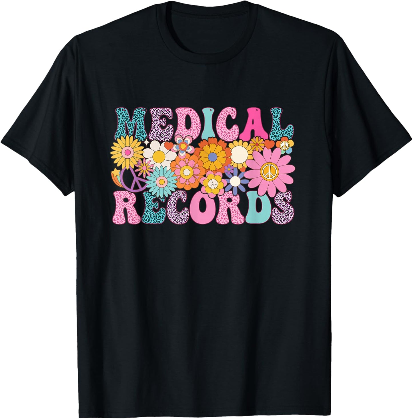 Medical Records Week Groovy Leopard Appreciation Day Women T-Shirt - T-Shirt | Black