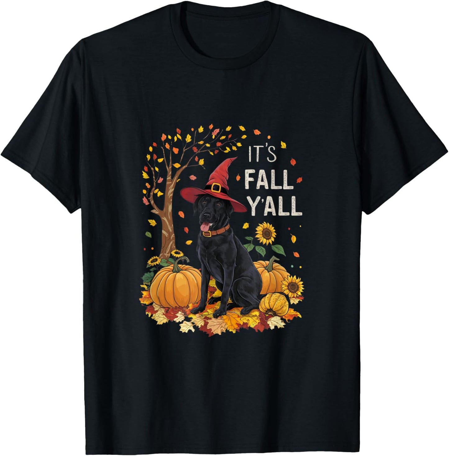 It's Fall Y'all Labrador Black Lab Halloween Thanksgiving T-Shirt - T-Shirt | Black