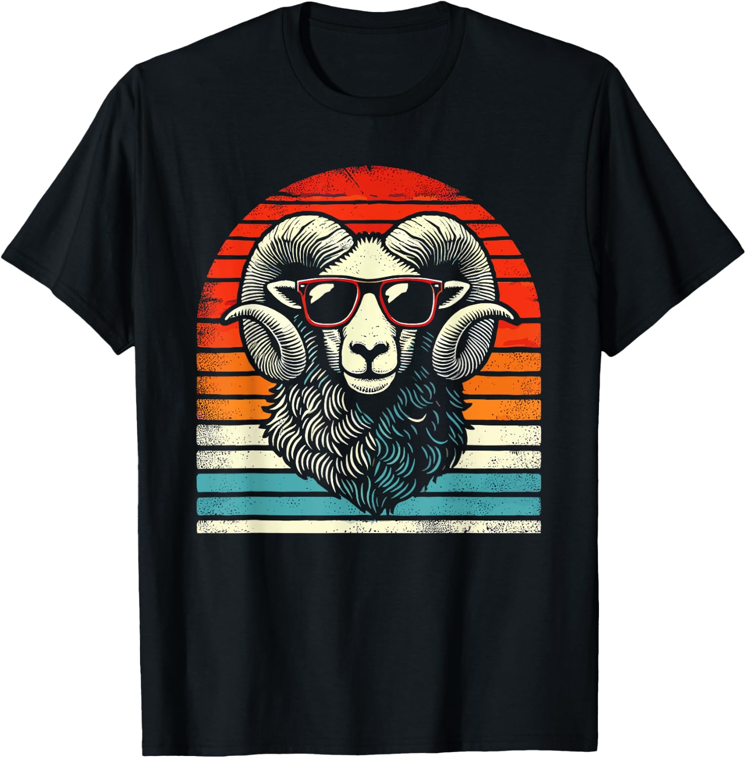 Retro Ram in Sunglasses Men Women Kids Novelty Funny Ram T-Shirt - T-Shirt | Black