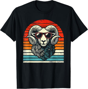Retro Ram in Sunglasses Men Women Kids Novelty Funny Ram T-Shirt - T-Shirt | Black