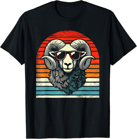 Retro Ram in Sunglasses Men Women Kids Novelty Funny Ram T-Shirt - T-Shirt | Black