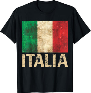 Vintage Italia Shirt Distressed Italy Flag Italian Pride T-Shirt - T-Shirt | Black