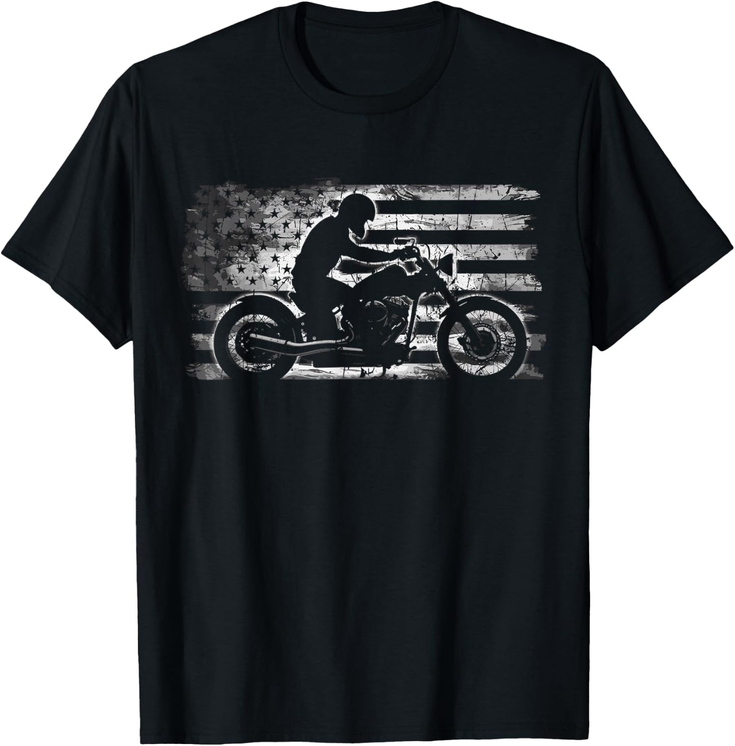 Motorcycle USA Flag American T-Shirt - T-Shirt | Black