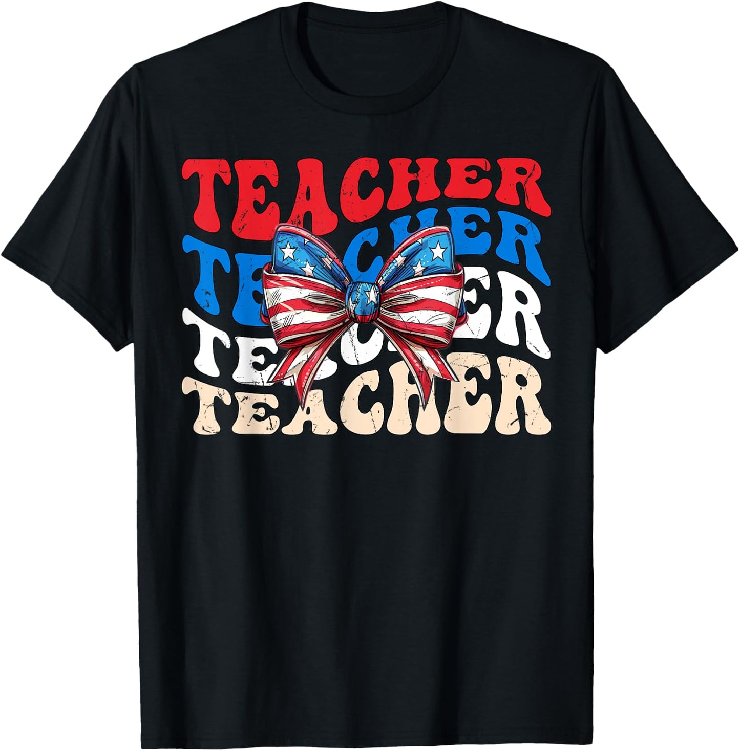 Groovy Teacher American flag 4th of July USA funny Teacher Men T-Shirt - T-Shirt | Black